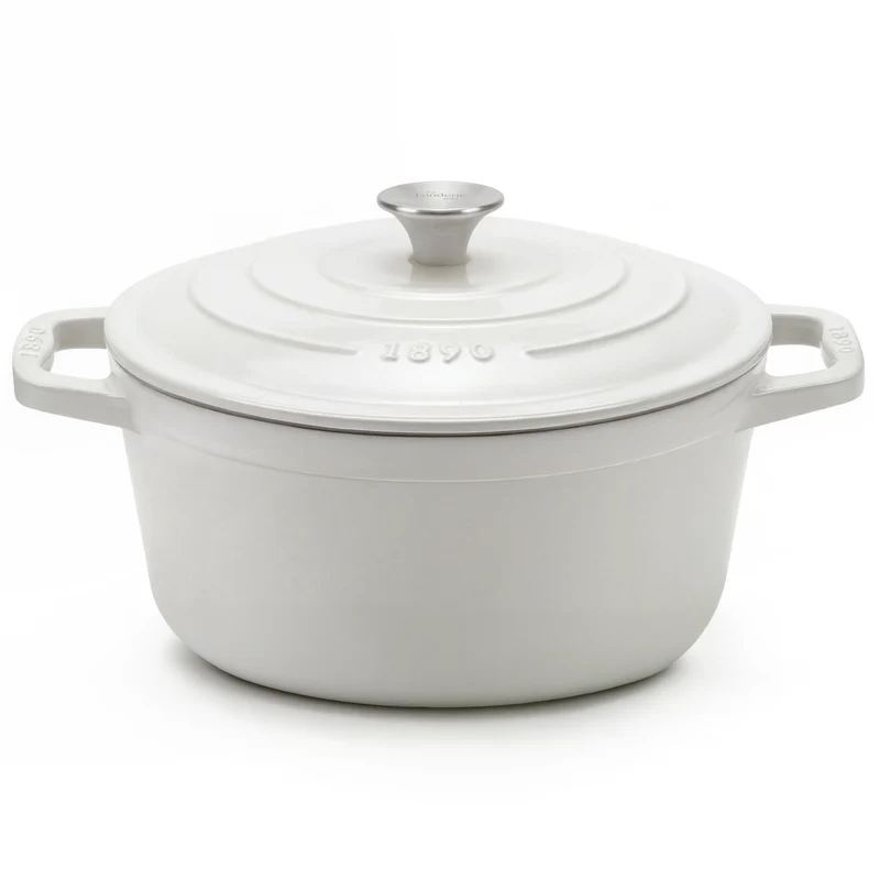 Ⓜ️🔵🔵🔵 La Fonderie 1890 IENA25 - Pentola a Cocotte tonda in ghisa, smaltata beige, SENZA PFAS, PFAS FREE, pentola con 2 manici e coperchio, diametro 25 cm, Capienza 4,7 litri