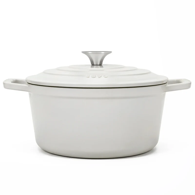 Ⓜ️🔵🔵🔵 La Fonderie 1890 IENA25 - Pentola a Cocotte tonda in ghisa, smaltata beige, SENZA PFAS, PFAS FREE, pentola con 2 manici e coperchio, diametro 25 cm, Capienza 4,7 litri