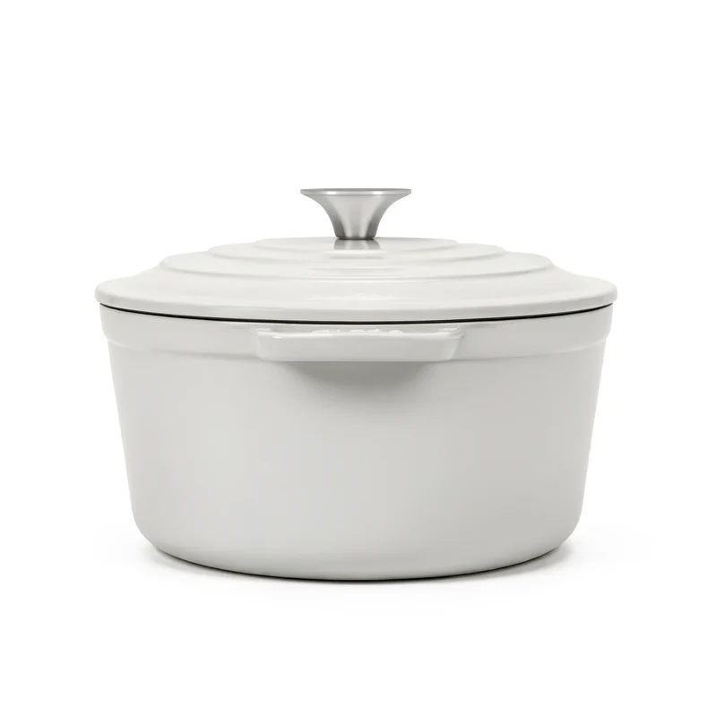Ⓜ️🔵🔵🔵 La Fonderie 1890 IENA25 - Pentola a Cocotte tonda in ghisa, smaltata beige, SENZA PFAS, PFAS FREE, pentola con 2 manici e coperchio, diametro 25 cm, Capienza 4,7 litri