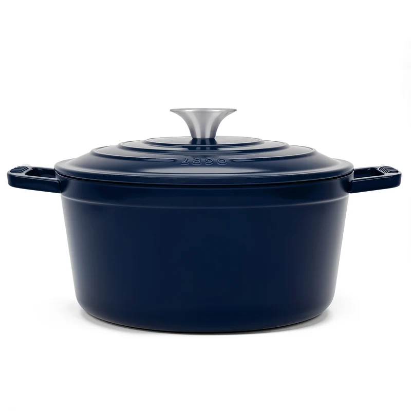 Ⓜ️🔵🔵🔵 La Fonderie 1890 ALMA25 - Pentola a Cocotte tonda in ghisa, smaltata blu, SENZA PFAS, PFAS FREE, pentola con 2 manici e coperchio, diametro 25 cm, Capienza 4,7 litri