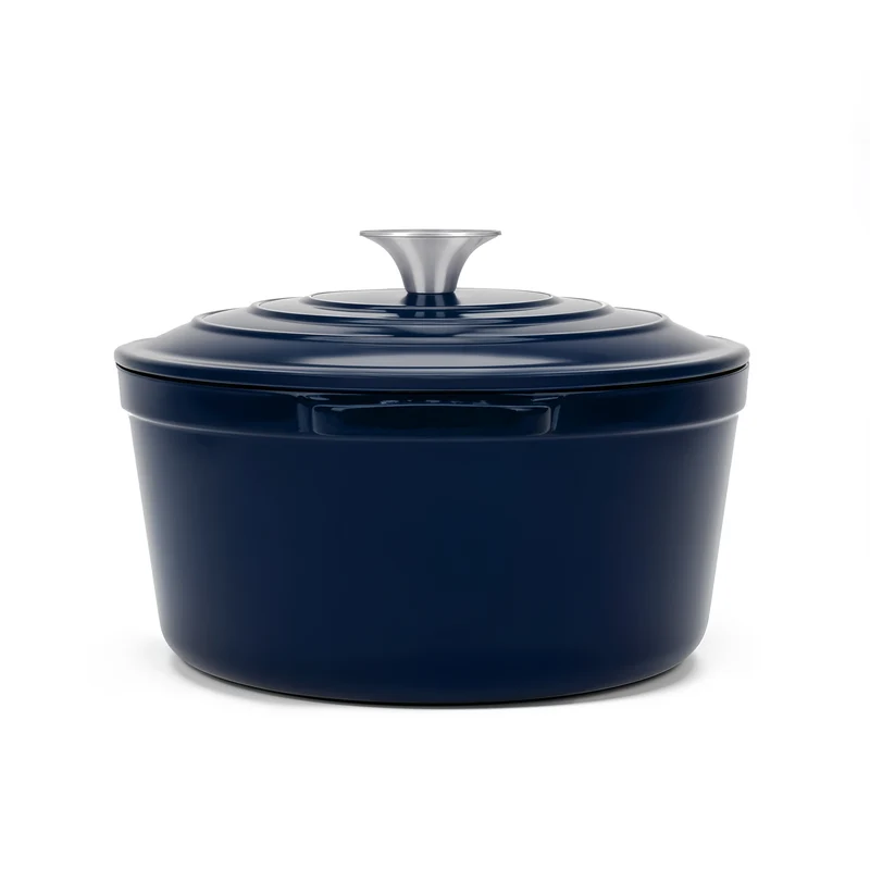 Ⓜ️🔵🔵🔵 La Fonderie 1890 ALMA25 - Pentola a Cocotte tonda in ghisa, smaltata blu, SENZA PFAS, PFAS FREE, pentola con 2 manici e coperchio, diametro 25 cm, Capienza 4,7 litri