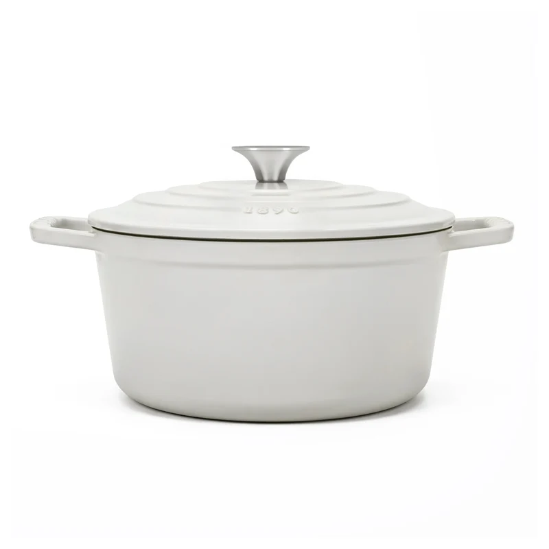 Ⓜ️🔵🔵🔵 La Fonderie 1890 IENA22 - Pentola a Cocotte tonda in ghisa, smaltata beige, SENZA PFAS, PFAS FREE, pentola con 2 manici e coperchio, diametro 22 cm, Capienza 3,3 litri