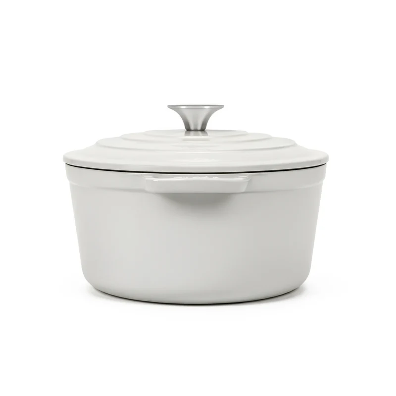 Ⓜ️🔵🔵🔵 La Fonderie 1890 IENA22 - Pentola a Cocotte tonda in ghisa, smaltata beige, SENZA PFAS, PFAS FREE, pentola con 2 manici e coperchio, diametro 22 cm, Capienza 3,3 litri