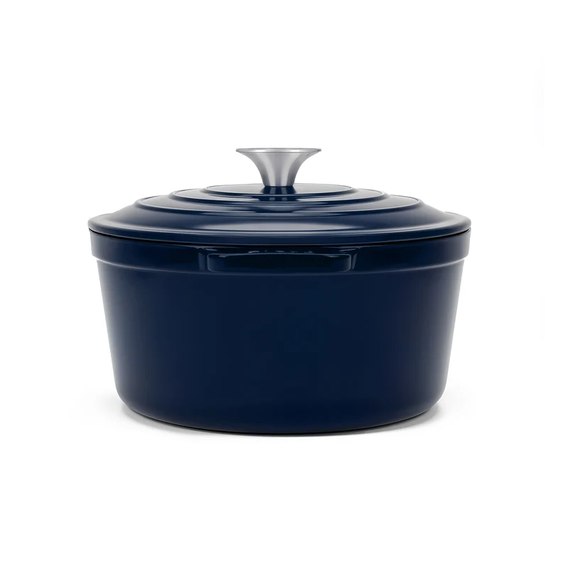 Ⓜ️🔵🔵🔵 La Fonderie 1890 ALMA22 - Pentola a Cocotte tonda in ghisa, smaltata blu, SENZA PFAS, PFAS FREE, pentola con 2 manici e coperchio, diametro 22 cm, Capienza 3,3 litri