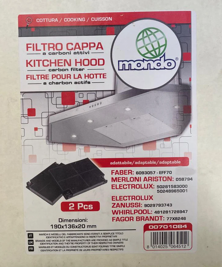 Ⓜ️🔵🔵🔵 Mondo Astelav 00701084 - Filtri a carbone attivo, compatibile universale, forma rettangolare