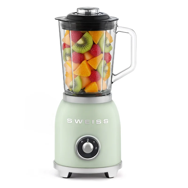 Ⓜ️🔵🔵🔵 SWEISS MXV7 - Frullatore vintage, caraffa in vetro da 1,5 litri, corpo in metallo, lame in acciaio inox, colore VERDE RETRÒ con dettagli cromati