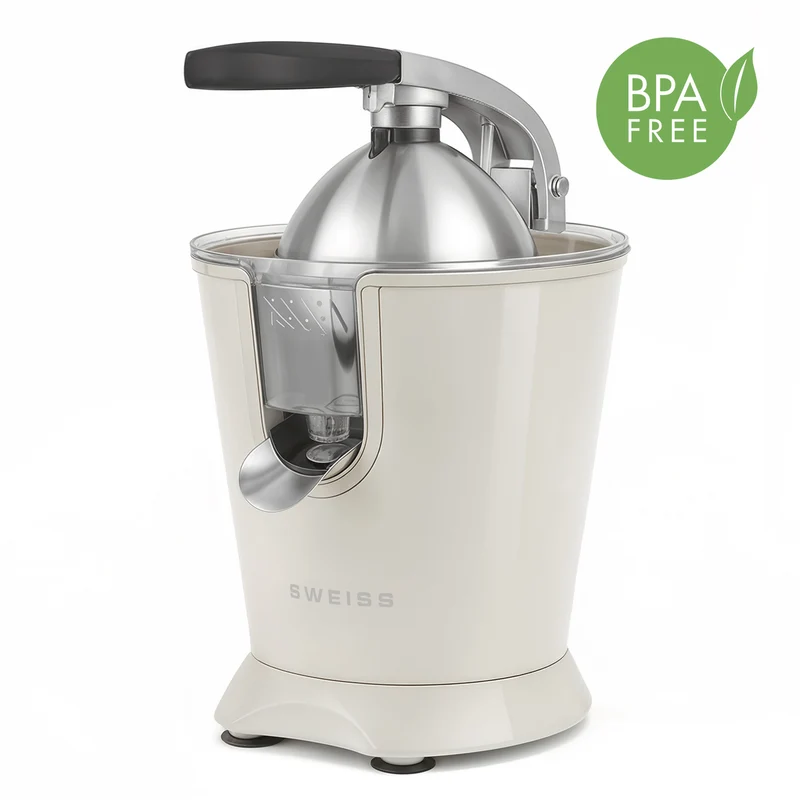Ⓜ️🔵🔵🔵 SWEISS ZEST8 - Spremiagrumi elettrico di altissima qualità, SENZA BPA GARANTITO, corpo in acciaio inox, rivestimento CREMA RETRÒ, lavabile in LAVASTOVIGLIE, con BRACCIO IN ACCIAIO INOX ROBUSTISSIMO