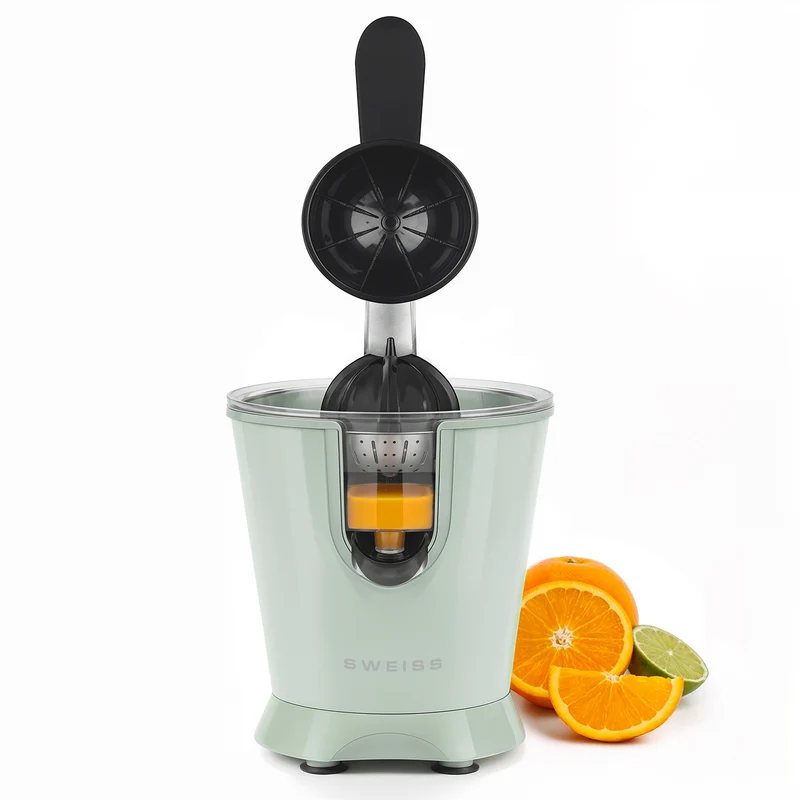 Ⓜ️🔵🔵🔵 SWEISS ZEST7 - Spremiagrumi elettrico di altissima qualità, SENZA BPA GARANTITO, corpo in acciaio inox, rivestimento VERDE RETRÒ, lavabile in LAVASTOVIGLIE, con BRACCIO IN ACCIAIO INOX ROBUSTISSIMO