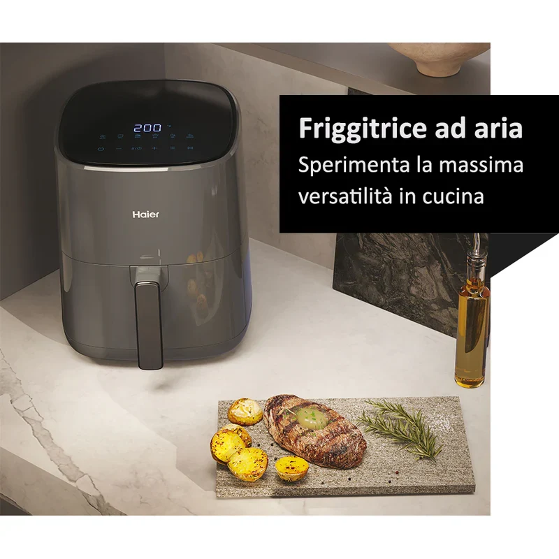 Ⓜ️🔵🔵🔵 Haier HAF5P 011 - [📦🚨Spedizione immediata!🚚💨] Friggitrice ad aria, SUPER-COMPATTA, I-Master Series 5, GRIGIO, capienza 5 litri, LAVABILE IN LAVASTOVIGLIE, Range di Temperatura 80°-200°, 1500 (W)