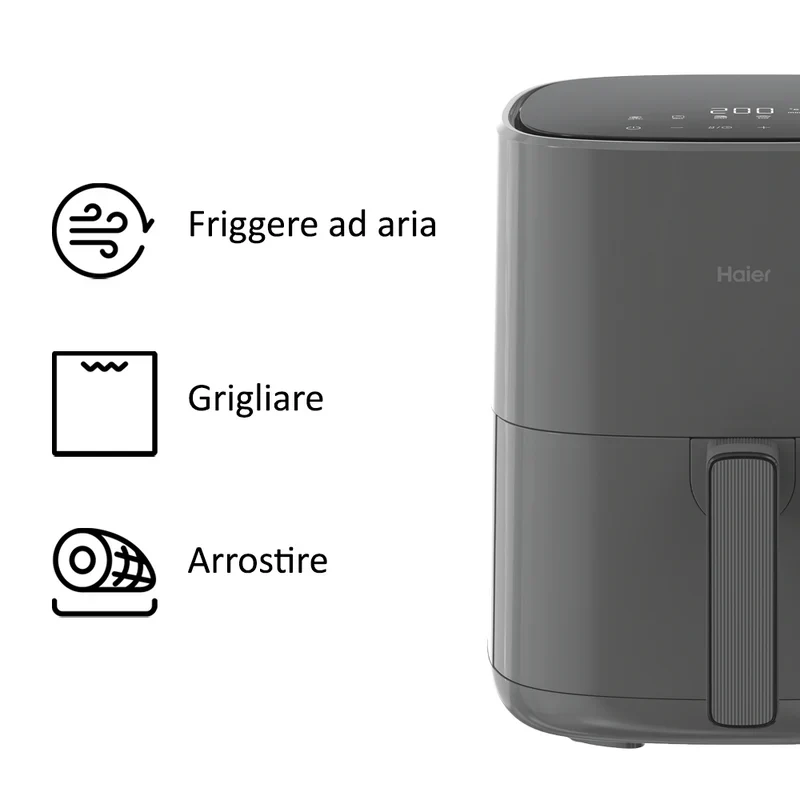 Ⓜ️🔵🔵🔵 Haier HAF5P 011 - [📦🚨Spedizione immediata!🚚💨] Friggitrice ad aria, SUPER-COMPATTA, I-Master Series 5, GRIGIO, capienza 5 litri, LAVABILE IN LAVASTOVIGLIE, Range di Temperatura 80°-200°, 1500 (W)