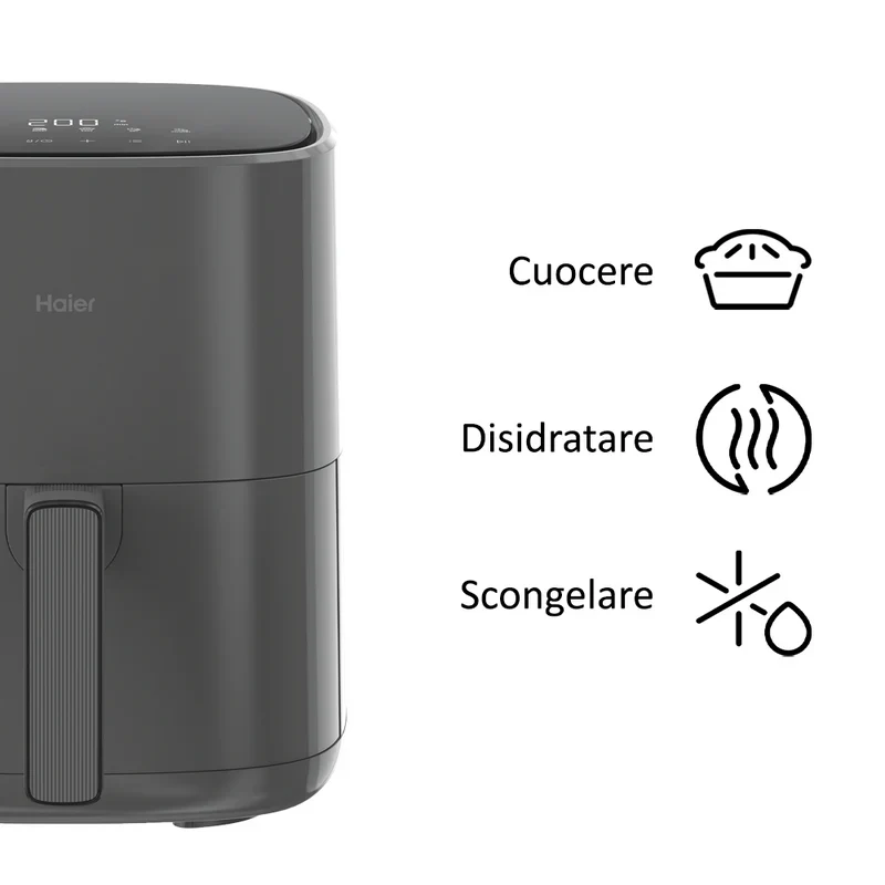 Ⓜ️🔵🔵🔵 Haier HAF5P 011 - [📦🚨Spedizione immediata!🚚💨] Friggitrice ad aria, SUPER-COMPATTA, I-Master Series 5, GRIGIO, capienza 5 litri, LAVABILE IN LAVASTOVIGLIE, Range di Temperatura 80°-200°, 1500 (W)