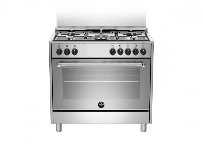 Ⓜ️🔵🔵🔵 LA GERMANIA AMN965EXVC - Cucina, Piano di Lavoro, Acciaio Inox, Serie Americana, 5 Fuochi Gas, Forno Elettrico Singolo, 90x60 cm, Nuova Classe A