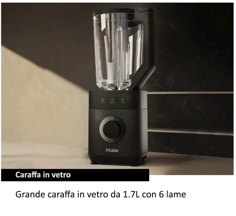 Ⓜ️🔵🔵🔵 Haier HBL5B2 011 - [📦🚨Spedizione immediata!🚚💨] Frullatore I-Master Serie 5, Obsidian Grey, SENZA BPA, 6 lame in acciaio inox, Caraffa in vetro da 2 litri, 3 programmi