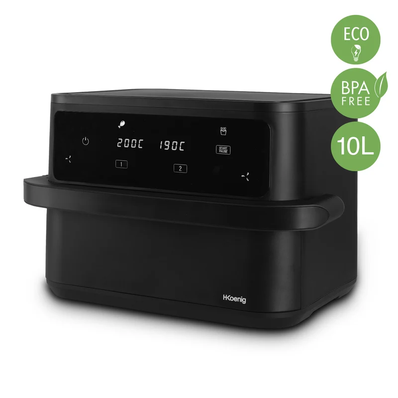 Ⓜ️🔵🔵🔵 H.Koenig FRY960 - Friggitrice ad aria XL, 10m litri, con MEGAZONE divisibile, CONTIENE UN POLLO INTERO, 8 programmi, fino a 200°C, potenza 2400 W