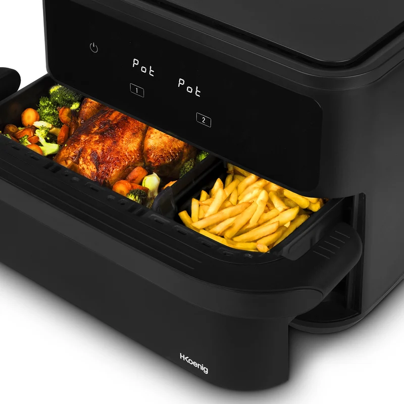 Ⓜ️🔵🔵🔵 H.Koenig FRY960 - Friggitrice ad aria XL, 10m litri, con MEGAZONE divisibile, CONTIENE UN POLLO INTERO, 8 programmi, fino a 200°C, potenza 2400 W