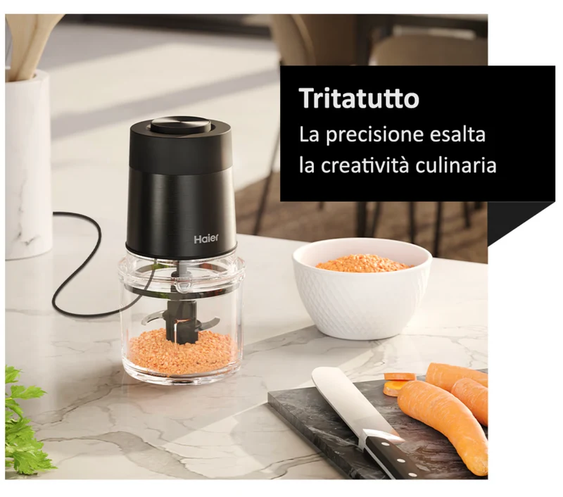Ⓜ️🔵🔵🔵 Haier HCH5B1 011 - [📦🚨Spedizione immediata!🚚💨] Tritatutto I-Master Serie 5, Nero, 4 lame in acciaio inox, 2 livelli di velocità, Ciotola in vetro 0,5 litri