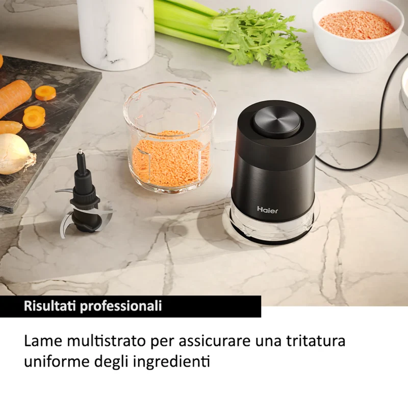 Ⓜ️🔵🔵🔵 Haier HCH5B1 011 - [📦🚨Spedizione immediata!🚚💨] Tritatutto I-Master Serie 5, Nero, 4 lame in acciaio inox, 2 livelli di velocità, Ciotola in vetro 0,5 litri