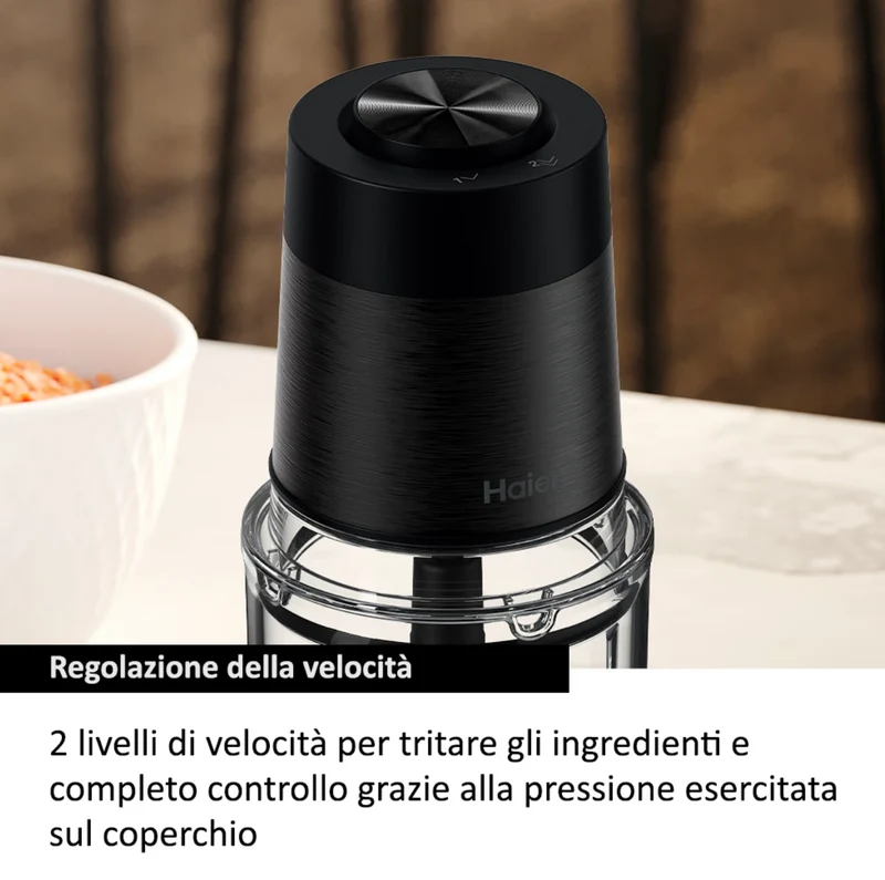 Ⓜ️🔵🔵🔵 Haier HCH5B1 011 - [📦🚨Spedizione immediata!🚚💨] Tritatutto I-Master Serie 5, Nero, 4 lame in acciaio inox, 2 livelli di velocità, Ciotola in vetro 0,5 litri