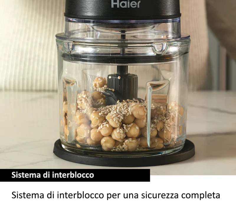 Ⓜ️🔵🔵🔵 Haier HCH5B1 011 - [📦🚨Spedizione immediata!🚚💨] Tritatutto I-Master Serie 5, Nero, 4 lame in acciaio inox, 2 livelli di velocità, Ciotola in vetro 0,5 litri