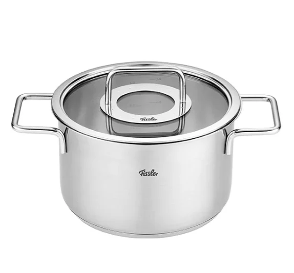 Ⓜ️🔵🔵🔵 Fissler Pentola - Pentola, Serie Pure Collection, Capacità 3.6 Litri, Diametro 20 cm, Acciaio inox satinato(esterna)/ Acciaio inox lucidato (interna), Manici in acciaio inox lucidato, Coperchio in vetro, Fondo Superthermic