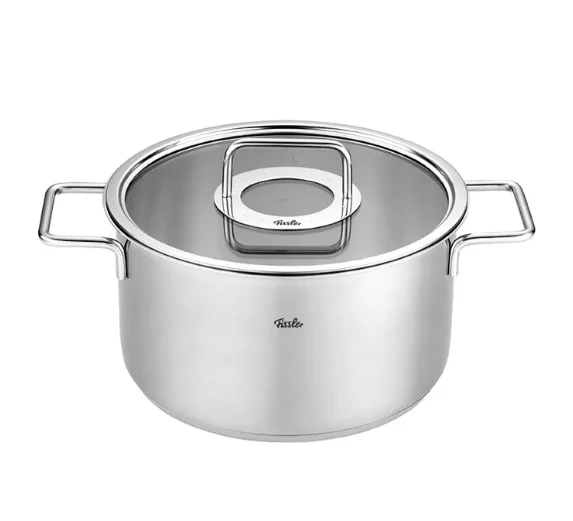 Ⓜ️🔵🔵🔵 Fissler Pentola - Pentola, Serie Pure Collection, Capacità 5.7 Litri, Diametro 24 cm, Acciaio inox satinato (esterna)/ Acciaio inox lucidato (interna), Manici in acciaio inox lucidato, Coperchio in vetro, Fondo Superthermic