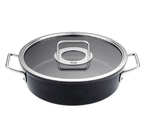 Ⓜ️🔵🔵🔵 Fissler Casseruola - Casseruola, Serie Adamant, Capacità 4.3 Litri, Diametro 28 cm, Nero (esterna/interna), Manici in acciaio, Coperchio in vetro, Fondo Fissler CookStar