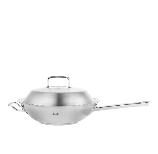 Ⓜ️🔵🔵🔵 Fissler Wok - Wok, Serie Original-Profi Collection, Acciaio inox satinato (esterna)/ Acciaio inox lucidato (interna), Capacità 4.1 Litri, Diametro 30 cm, Coperchio in metallo funzione Condensate-Plus