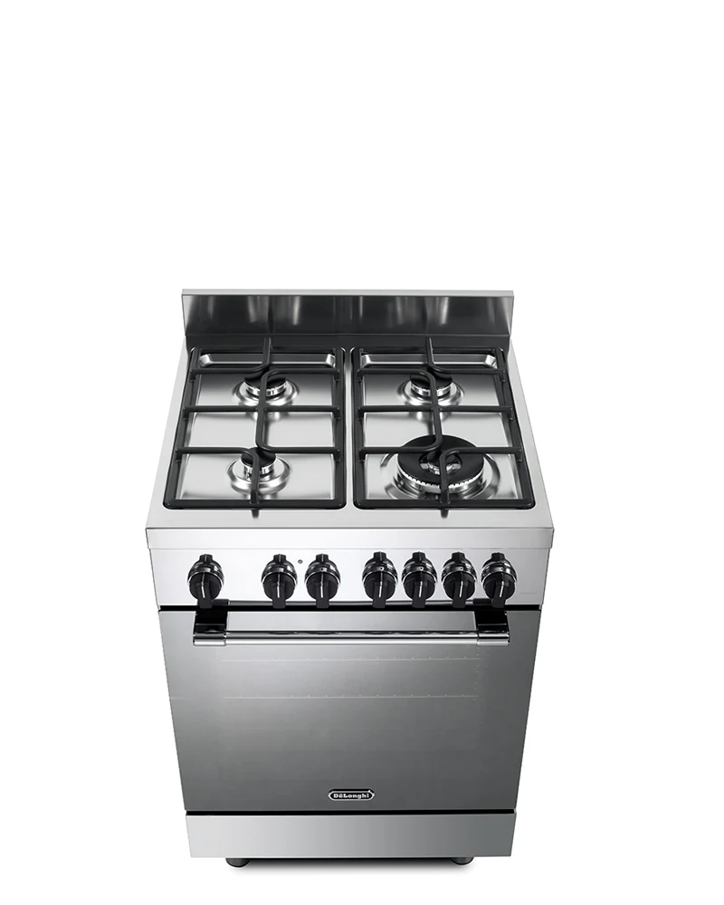 Ⓜ️🔵🔵🔵 De Longhi GEMMA 66 ML - Cucina INOX 4 bruciatori gas di cui un doppia corona, robuste griglie in ghisa, forno elettrico ventilato con 10 funzioni, MADE IN ITALY 🇮🇹, Classe A