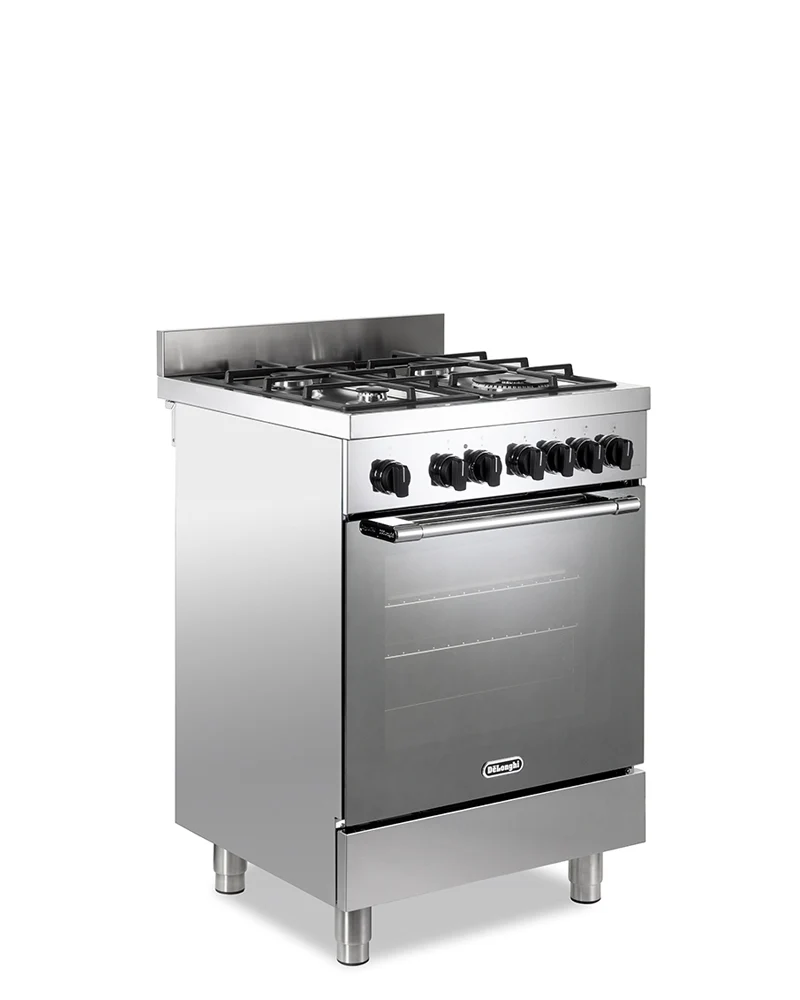 Ⓜ️🔵🔵🔵 De Longhi GEMMA 66 ML - Cucina INOX 4 bruciatori gas di cui un doppia corona, robuste griglie in ghisa, forno elettrico ventilato con 10 funzioni, MADE IN ITALY 🇮🇹, Classe A