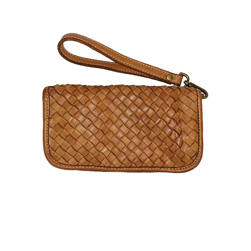 Silvia Portafoglio Pochette in Pelle Vintage Intrecciata