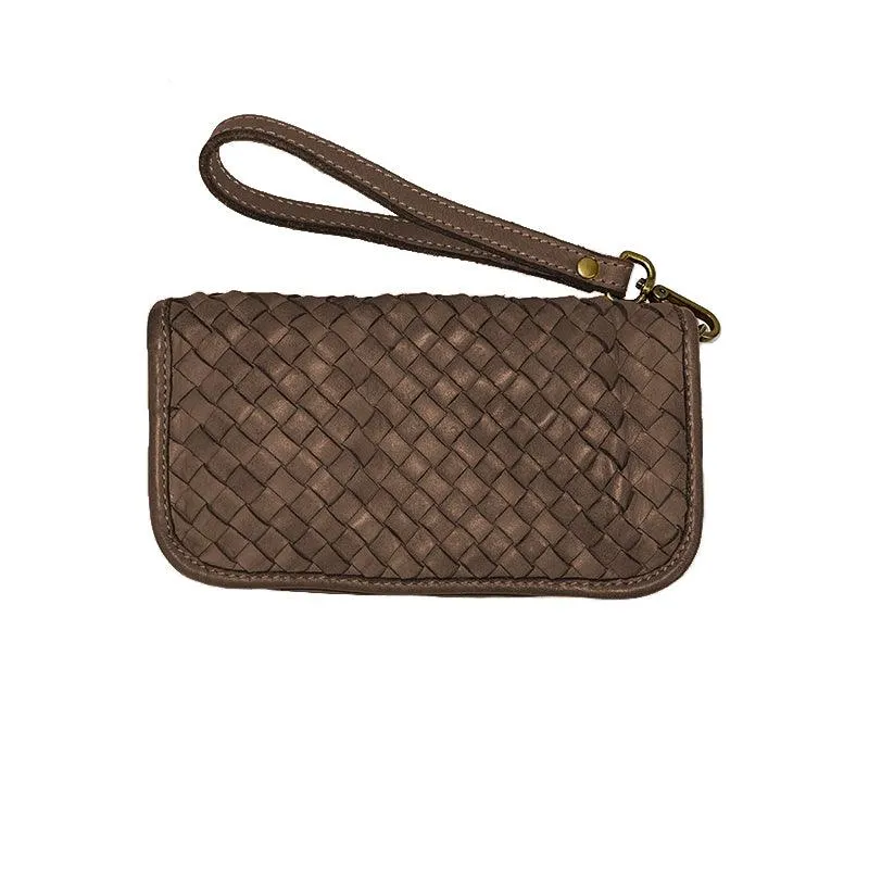 Silvia Portafoglio Pochette in Pelle Vintage Intrecciata