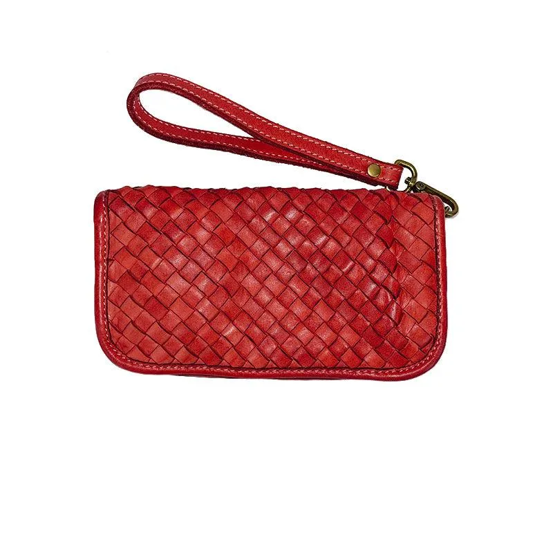 Silvia Portafoglio Pochette in Pelle Vintage Intrecciata