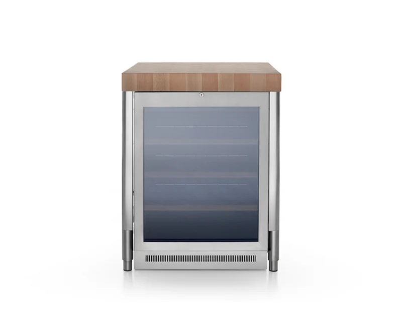 Ⓜ️🔵🔵🔵 Alpes 70C-CANTINA-2 - LIBERI IN CUCINA, elemento Contenimento, mobile cantina in acciaio inox con top ceppo in legno di carpino trattato con olio biologico, largo 70cm, profondo 65cm, alto 90cm. Cantina NON INCLUSA NEL PREZZO