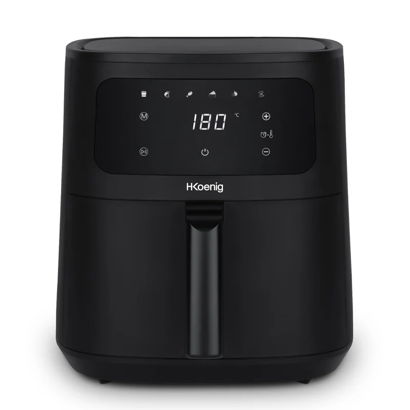 Ⓜ️🔵🔵🔵 H.Koenig FRY880 - Friggitrice ad aria SENZA BPA, finitura NERO OPACO, 8 litri, LAVABILE IN LAVASTOVIGLIE, senza olio, comandi a sfioramento, 1700 W