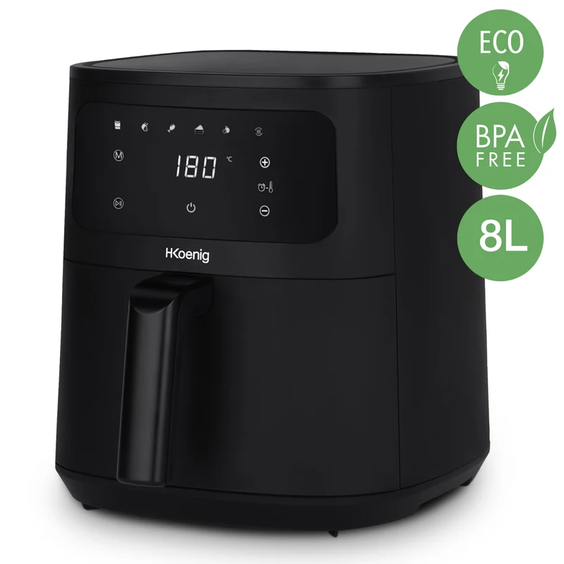 Ⓜ️🔵🔵🔵 H.Koenig FRY880 - Friggitrice ad aria SENZA BPA, finitura NERO OPACO, 8 litri, LAVABILE IN LAVASTOVIGLIE, senza olio, comandi a sfioramento, 1700 W