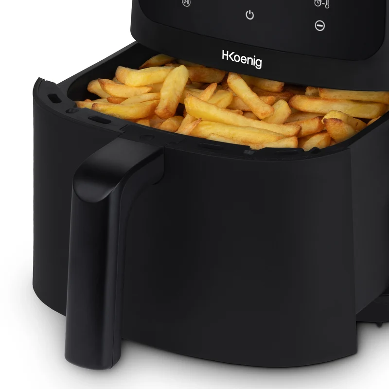 Ⓜ️🔵🔵🔵 H.Koenig FRY840 - Friggitrice ad aria SENZA BPA, 4 litri, finitura NERO OPACO, LAVABILE IN LAVASTOVIGLIE, senza olio, comandi a sfioramento, 1300 W