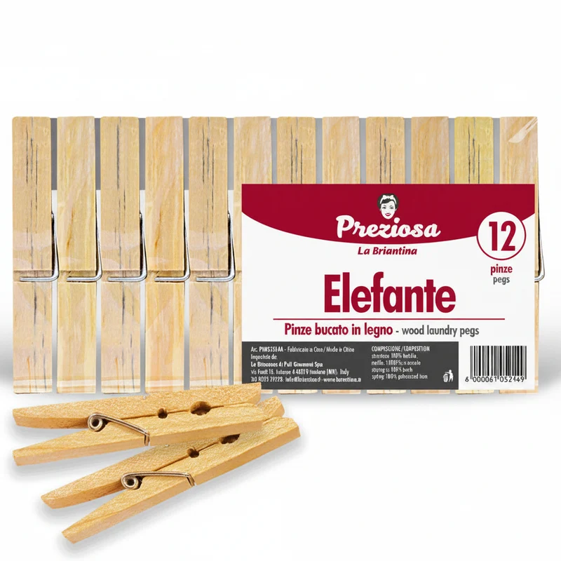 Preziosa Pinze Bucato Legno Elefante 12 Pz