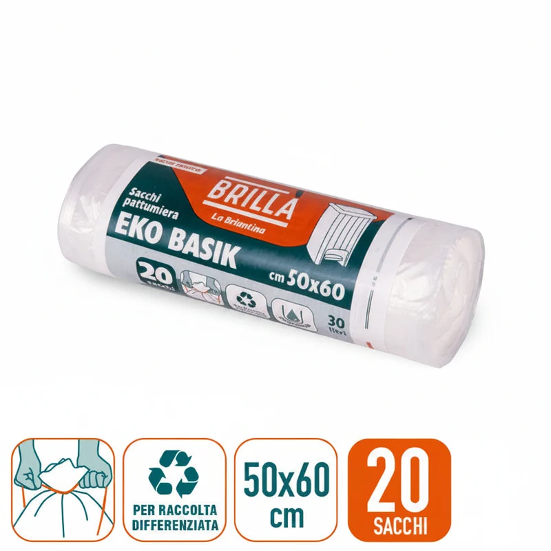 Brilllà Sacchi Pattumiera Ekobasik 50X60Cm 20Pz C/Legaccio in Vari Colori