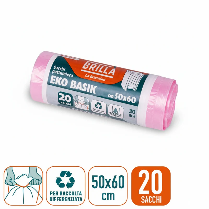 Brilllà Sacchi Pattumiera Ekobasik 50X60Cm 20Pz C/Legaccio in Vari Colori