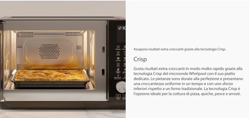 Ⓜ️🔵🔵🔵 Whirlpool MCP 345 SL - Forno a Microonde con grill, nero e argento, funzione AUTO CLEAN e CRISP, elettronico, 25 litri, potenza 800W