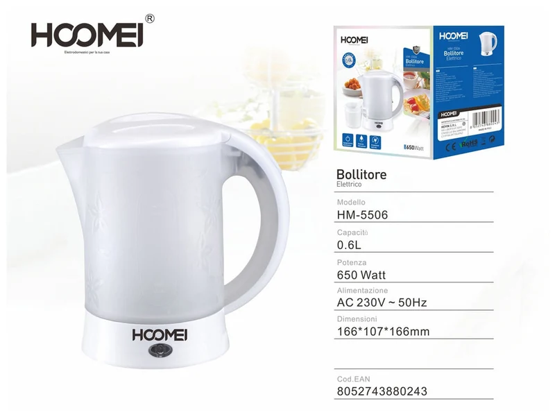 Hoomei Bollitore elettrico 650W 0.6L HM-5506
