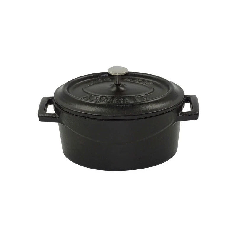 Ⓜ️🔵🔵🔵 Pentole Agnelli COGHSOP12612M - Mini casseruola in ghisa, ovale, smaltata NERO OPACO, MONOPORZIONE, slowcook, 12x9 cm, MADE IN ITALY