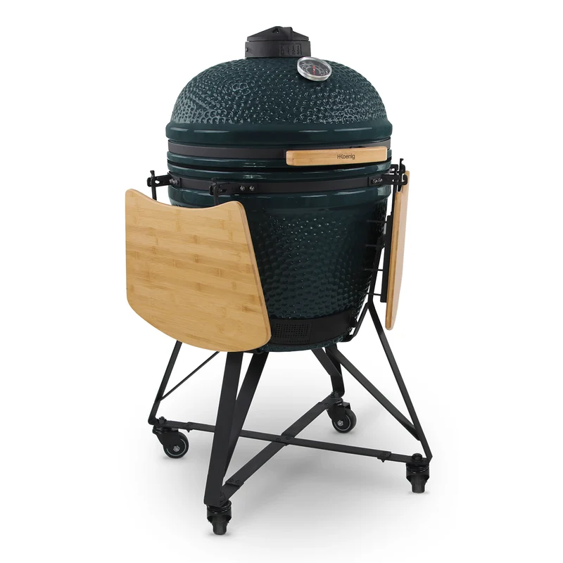 Ⓜ️🔵🔵🔵 H.Koenig YOKO21 - Kamado, barbecue giapponese diametro 21", in ceramica e ghisa, griglie inox e manico in bambù naturale, ACCESSORI INCLUSI