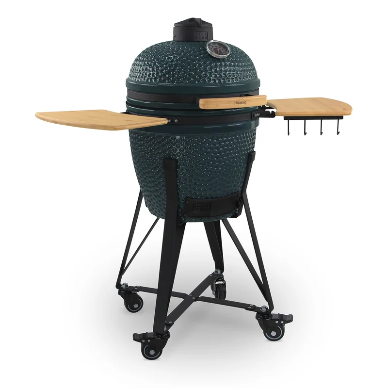 Ⓜ️🔵🔵🔵 H.Koenig YOKO18 - Kamado, barbecue giapponese diametro 18", in ceramica e ghisa, griglie inox e manico in bambù naturale, ACCESSORI INCLUSI