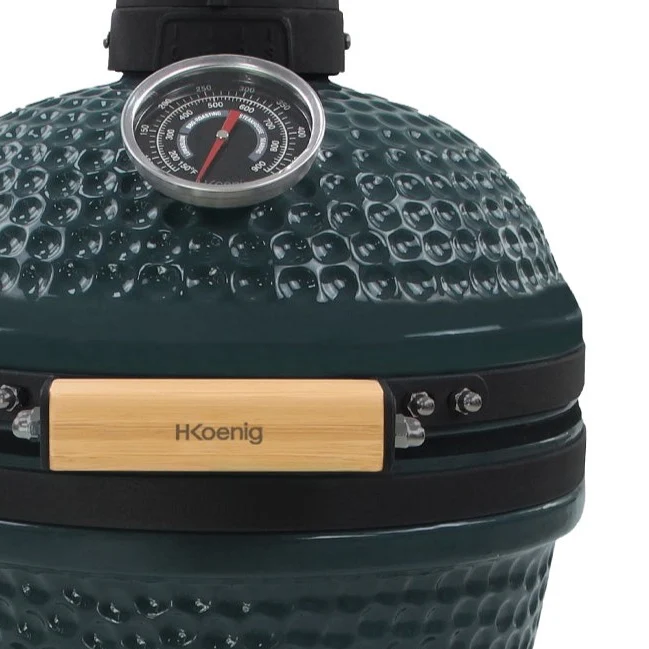 Ⓜ️🔵🔵🔵 H.Koenig YOKO13 - Kamado, barbecue giapponese diametro 13", in ceramica e ghisa, griglie inox e manico in bambù naturale, ACCESSORI INCLUSI