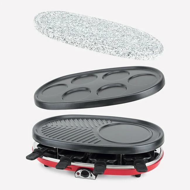 Ⓜ️🔵🔵🔵 H.Koenig RP418 - [📦🚨Spedizione immediata!🚚💨] Raclette 4 funzioni, 8 persone, grill raclette, pietra di granito, grill e piastra per pancake
