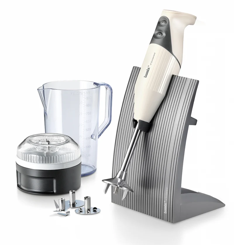 Ⓜ️🔵🔵🔵 bamix SwissLine crema BX SL CR - Kit completo di mixer con supporto da banco, caraffa da 1 litro, set di fruste/lame e Processor, GARANZIA A VITA