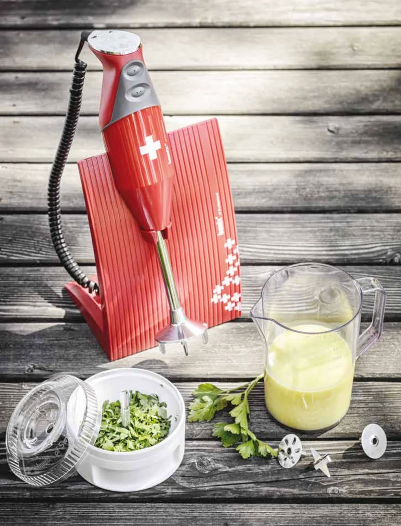 Ⓜ️🔵🔵🔵 bamix SwissLine rosso con croce BX SL RD - Kit completo di mixer con supporto da banco, caraffa da 1 litro, set di fruste/lame e Processor, GARANZIA A VITA