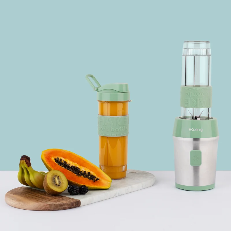 Ⓜ️🔵🔵🔵 H.Koenig SMOO18 - [📦🚨Spedizione immediata!🚚💨] MINI FRULLATORE SENZA BPA verde/acciaio, con 2 borracce in dotazione, COMPATIBILE CON LA LAVASTOVIGLIE, perfetto per integratori proteici e vitaminici