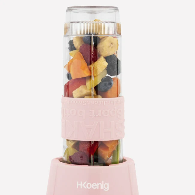Ⓜ️🔵🔵🔵👌 H.Koenig SMOO12 - MINI FRULLATORE rosa/acciaio, con 2 borracce in dotazione, COMPATIBILE CON LA LAVASTOVIGLIE, perfetto per integratori proteici e vitaminici